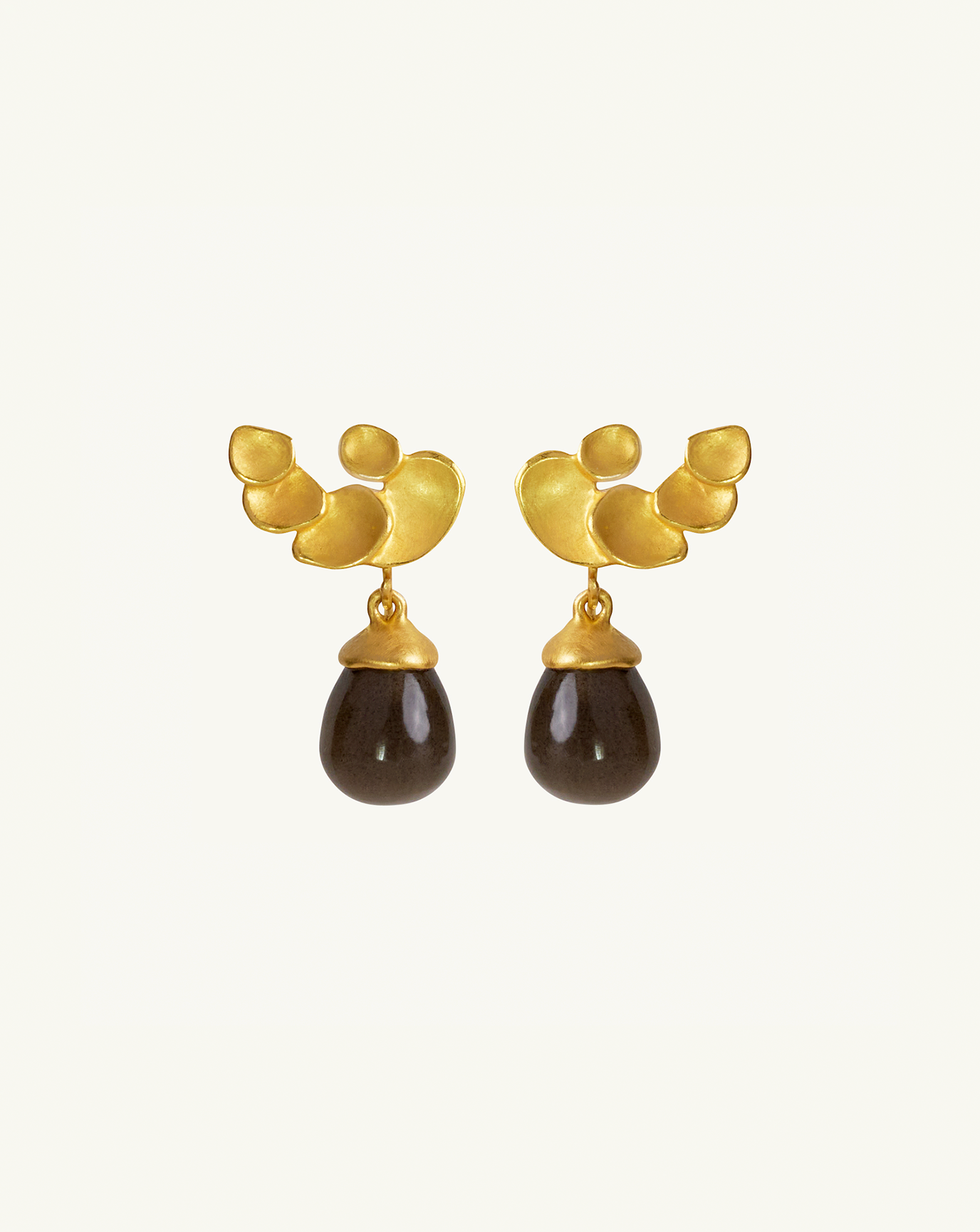 Product image of the abstract climber studs with grey moonstone gem drops