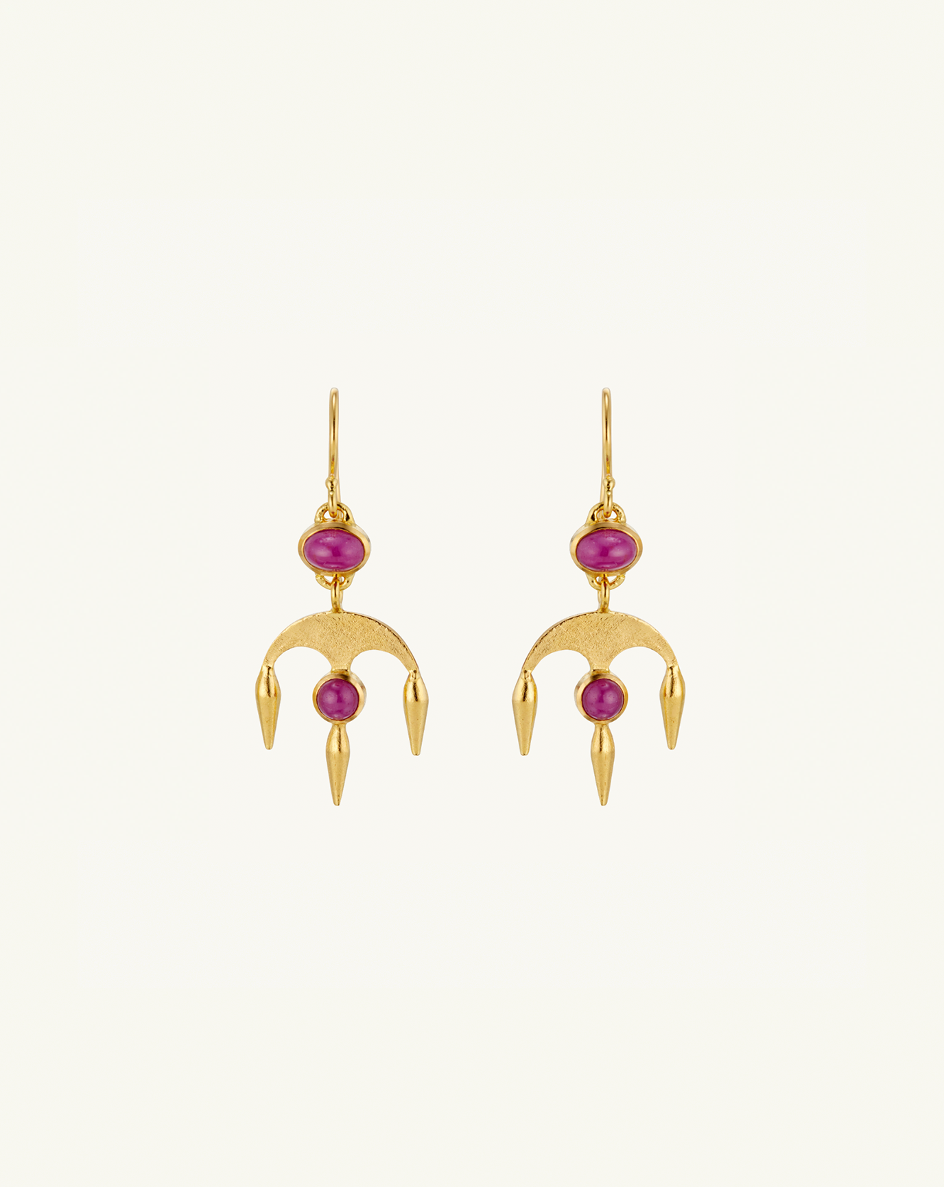 Product image of the chandelier style earrings with two ruby gemstones