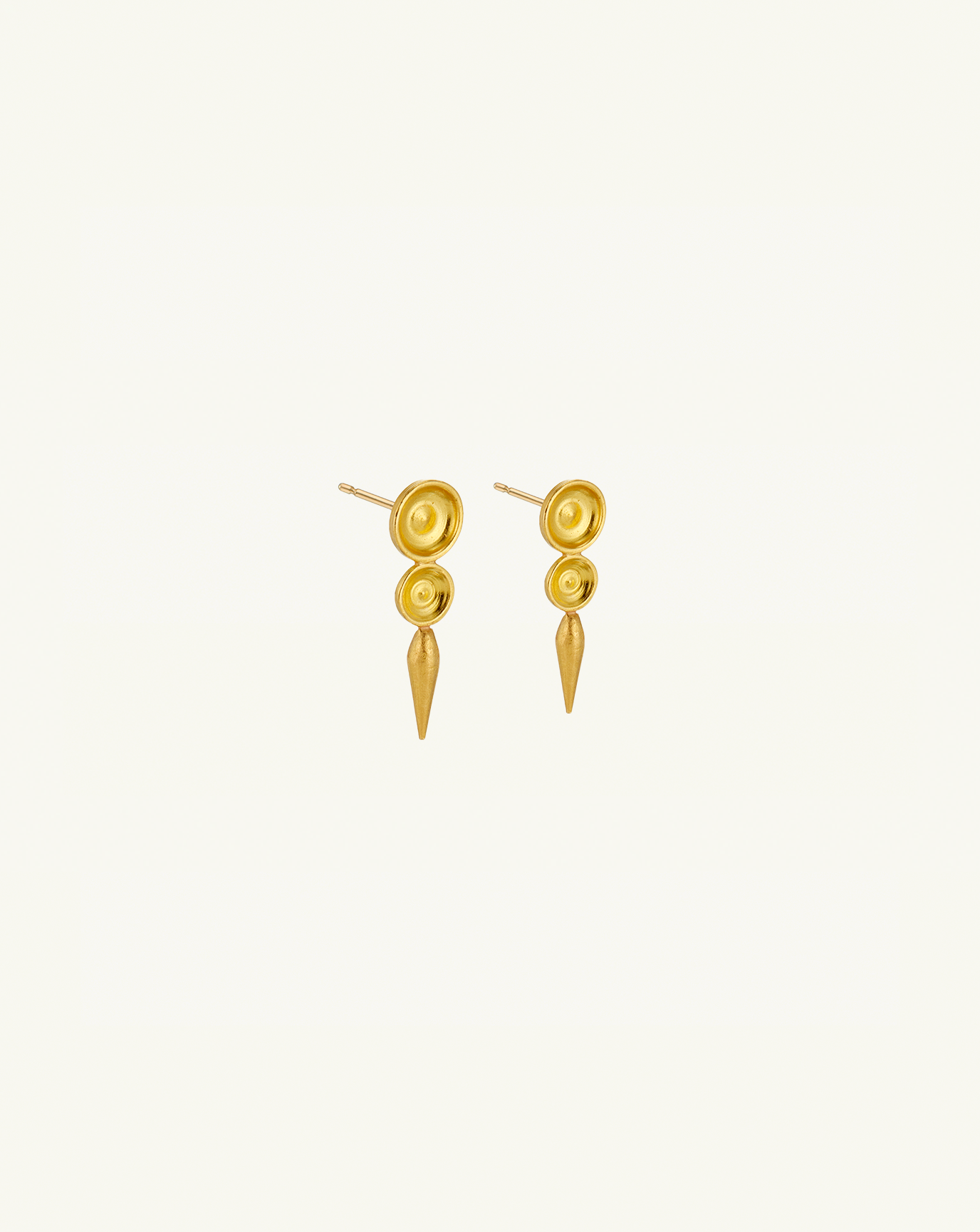 Side view product image of the Concave pod drop stud earrings in gold