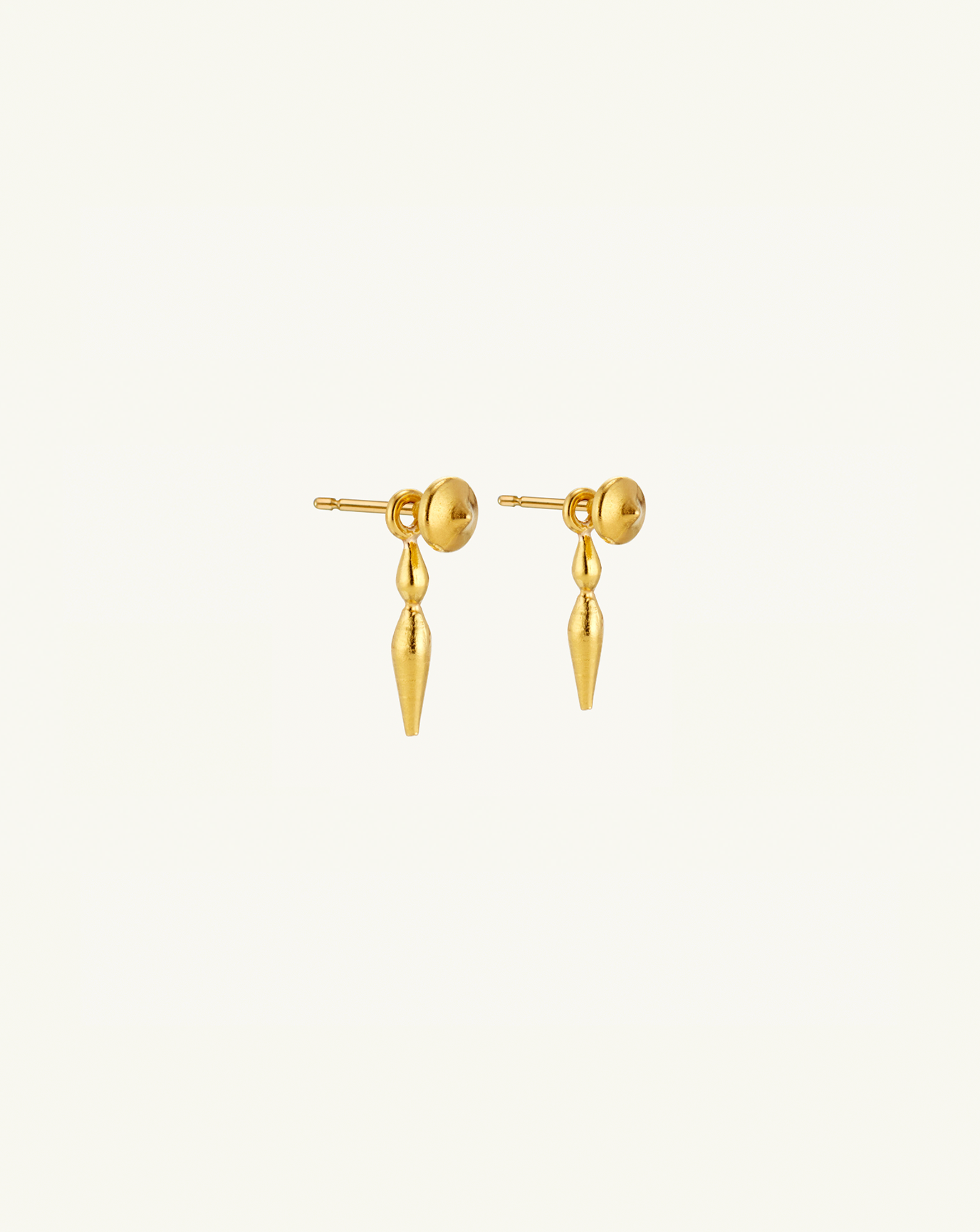 side view product image of the Pod drop stud earrings in gold