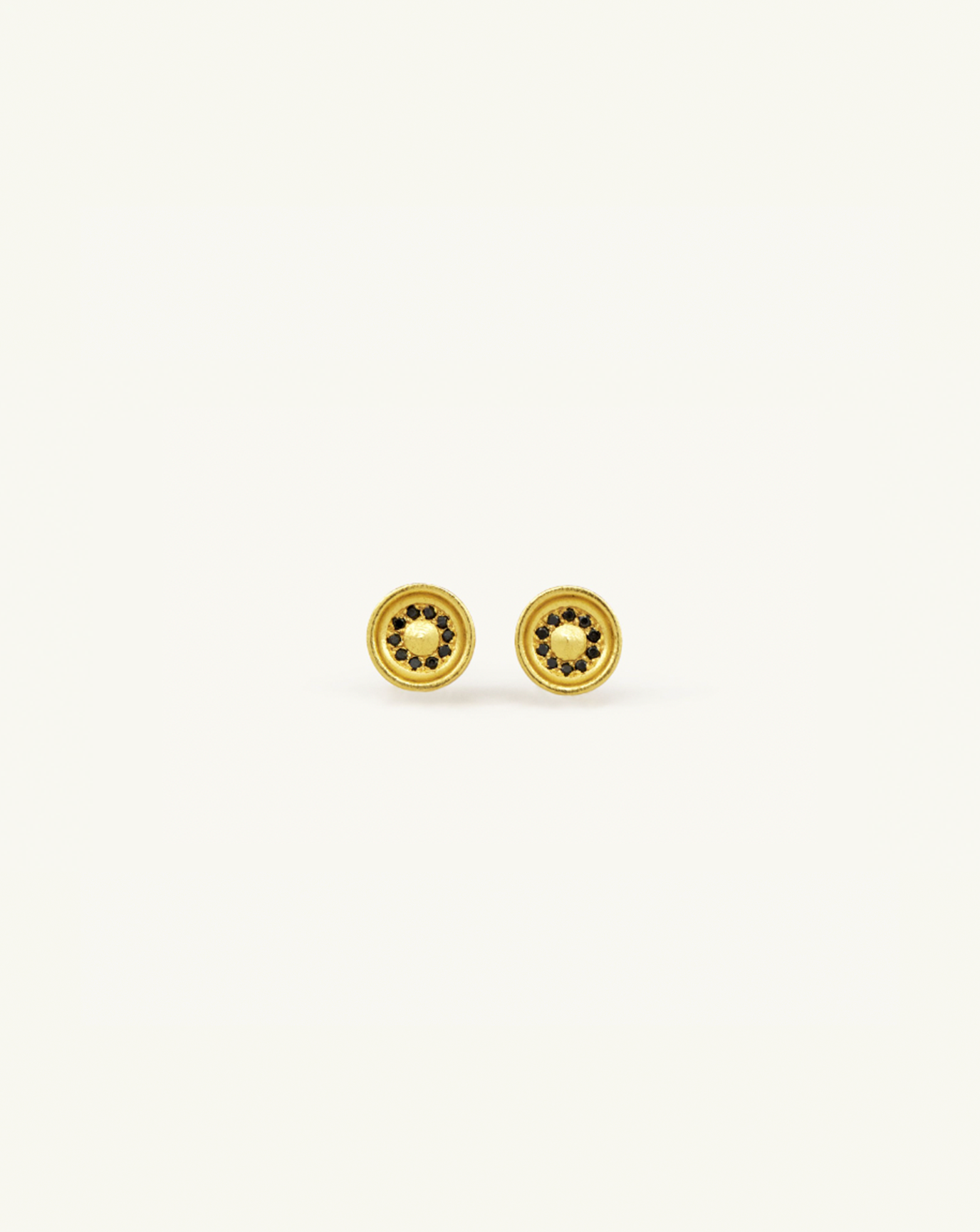Product image of i seira gold pod studs with black diamond pavé