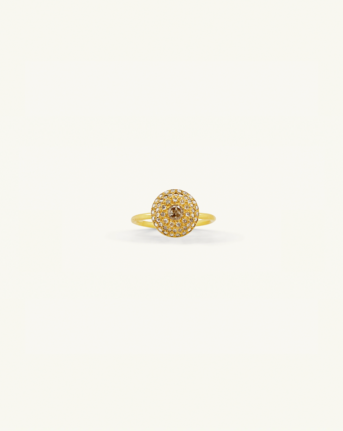 Face on product image of i seira gold pod ring with white diamond pavé