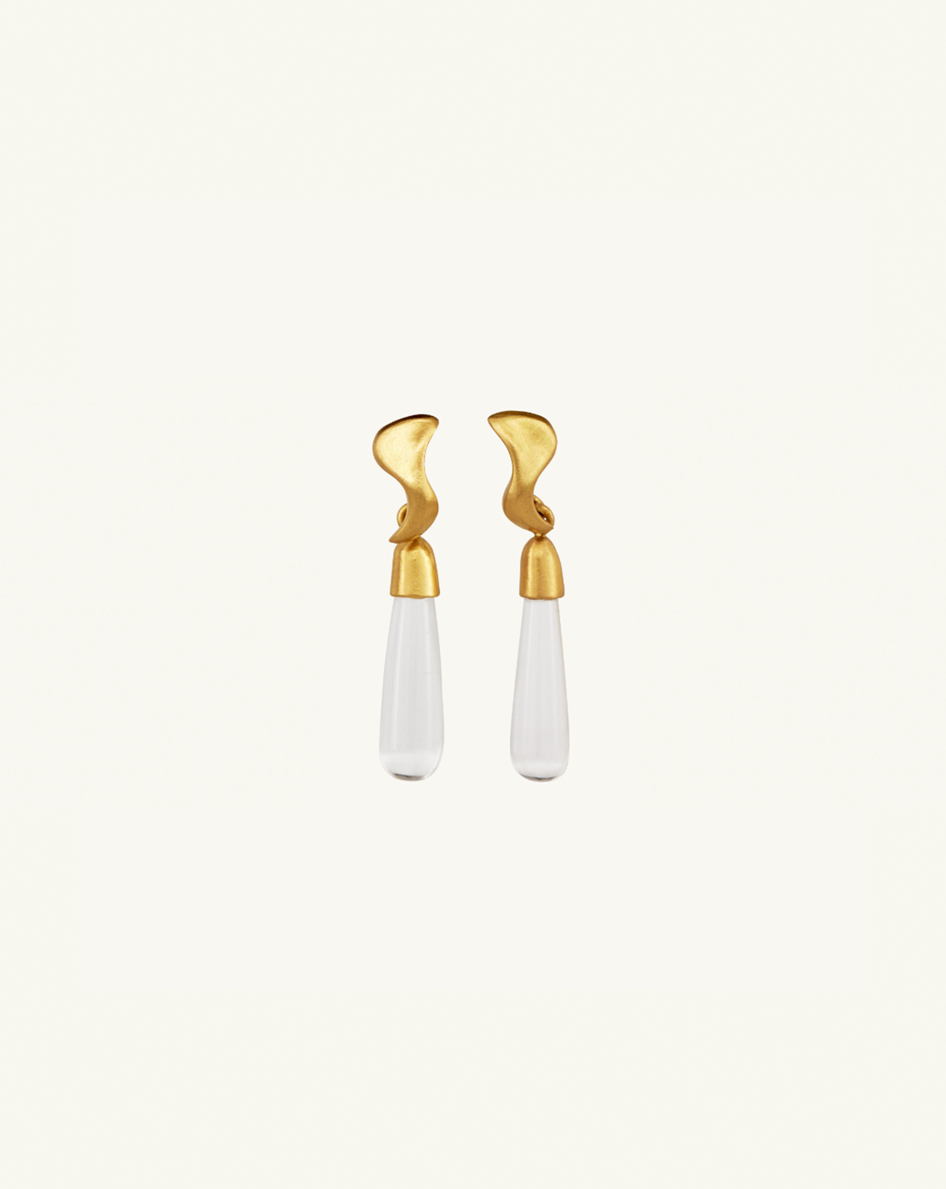 Product image of sculptural gold earrings with white moonstone drops